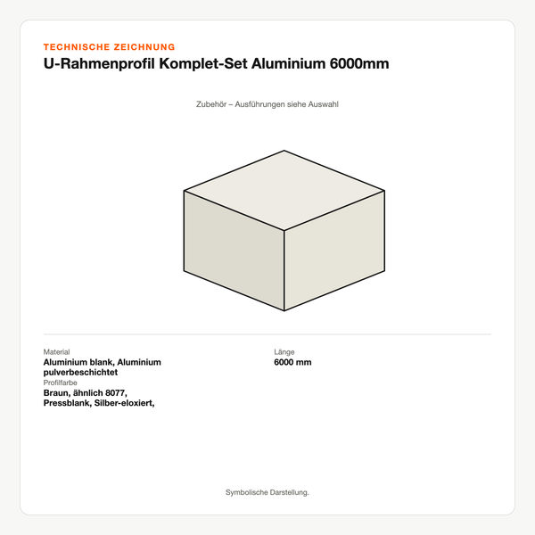 Technische Zeichnung: U-Rahmenprofil Komplet-Set Aluminium 6000mm