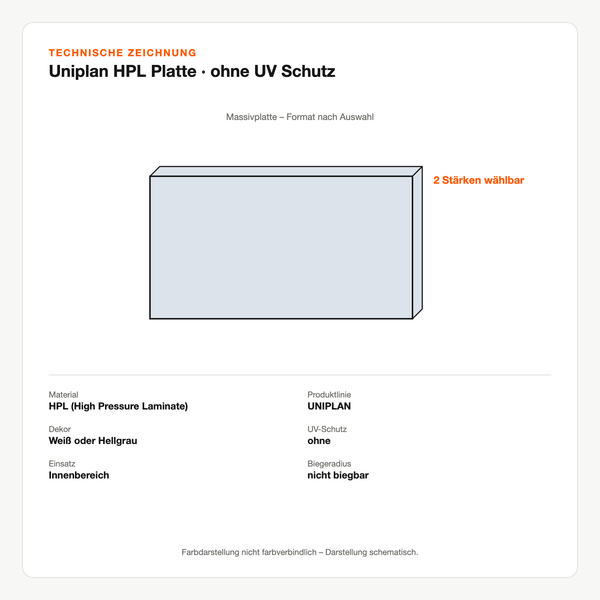 Technische Zeichnung: Uniplan HPL Platte | ohne UV Schutz