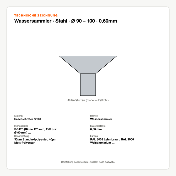 Technische Zeichnung: Wassersammler | Stahl | Ø 90 – 100 | 0,60mm