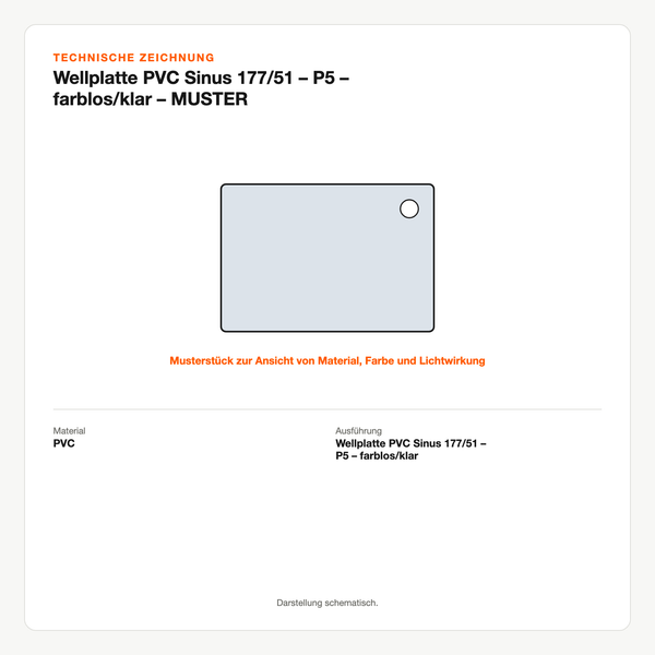 Technische Zeichnung: Wellplatte PVC Sinus 177/51 – P5 – farblos/klar – MUSTER
