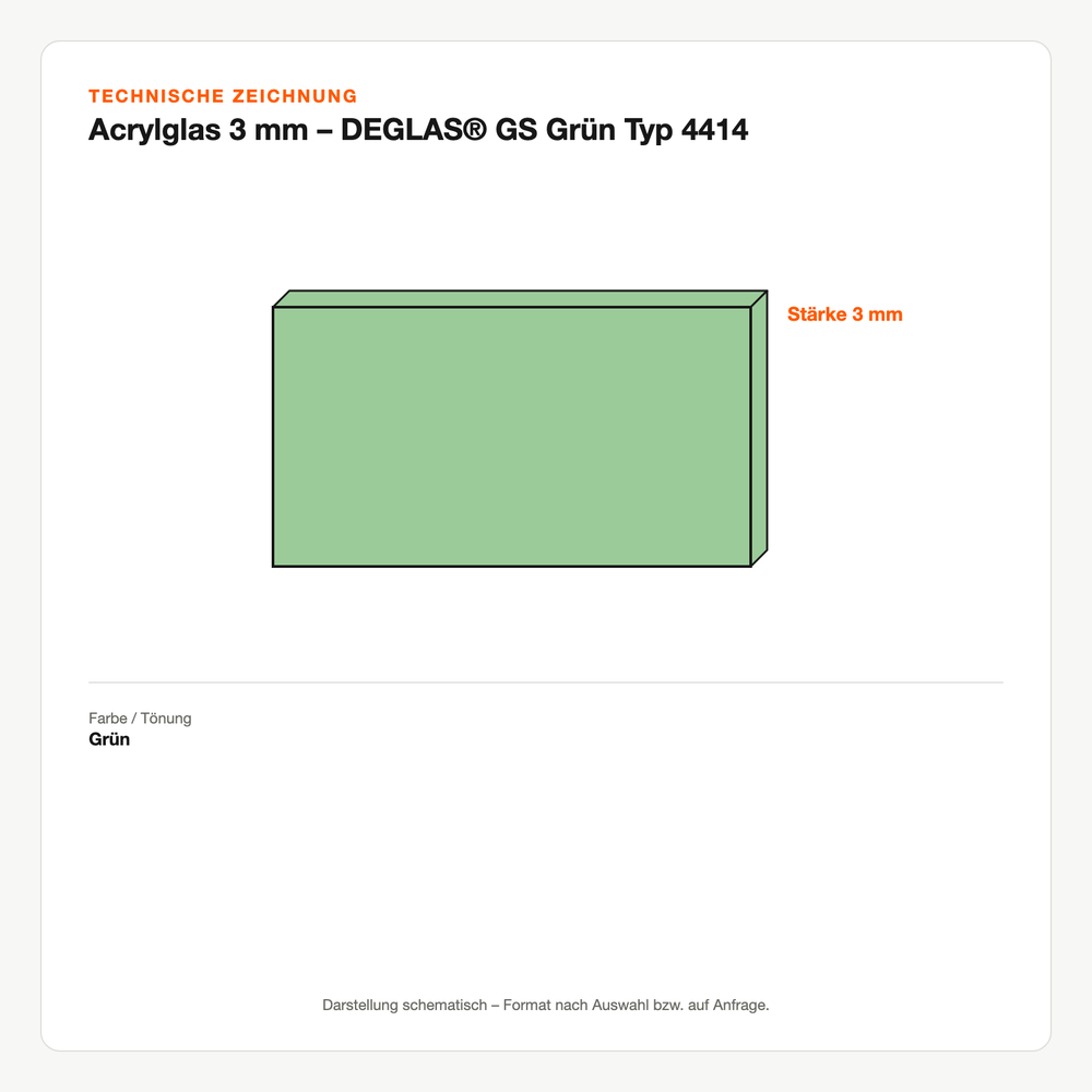 Technische Zeichnung: Acrylglas 3 mm – DEGLAS® GS Grün Typ 4414