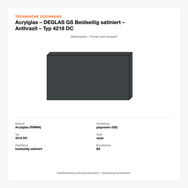 Technische Zeichnung: Acrylglas – DEGLAS® GS Beidseitig satiniert – Anthrazit – Typ 4218 DC