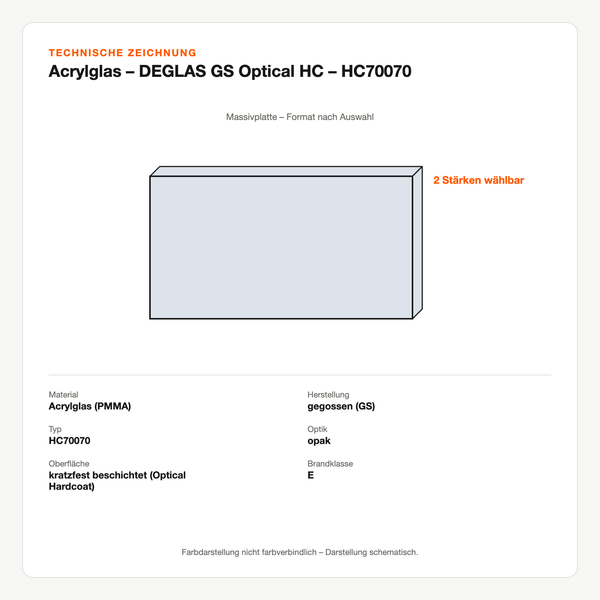 Technische Zeichnung: Acrylglas – DEGLAS® GS Optical HC – HC70070