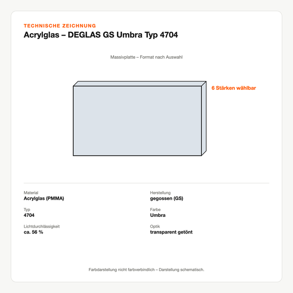 Technische Zeichnung: Acrylglas – DEGLAS® GS Umbra Typ 4704