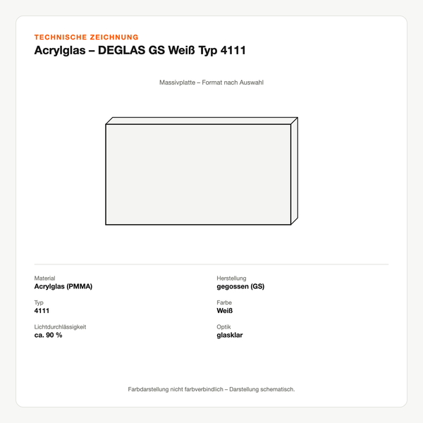 Technische Zeichnung: Acrylglas – DEGLAS® GS Weiß Typ 4111