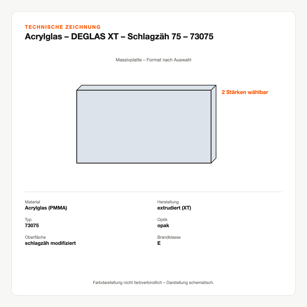 Technische Zeichnung: Acrylglas – DEGLAS® XT – Schlagzäh 75 – 73075
