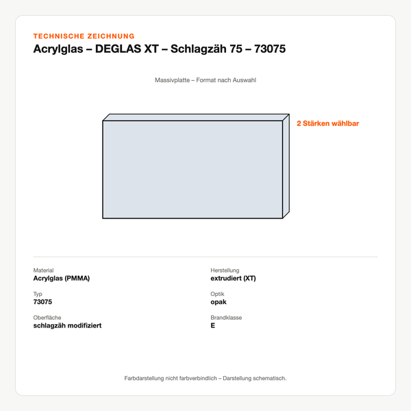 Technische Zeichnung: Acrylglas – DEGLAS® XT – Schlagzäh 75 – 73075