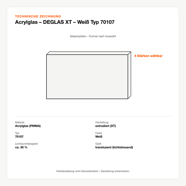 Technische Zeichnung: Acrylglas – DEGLAS® XT – Weiß Typ 70107