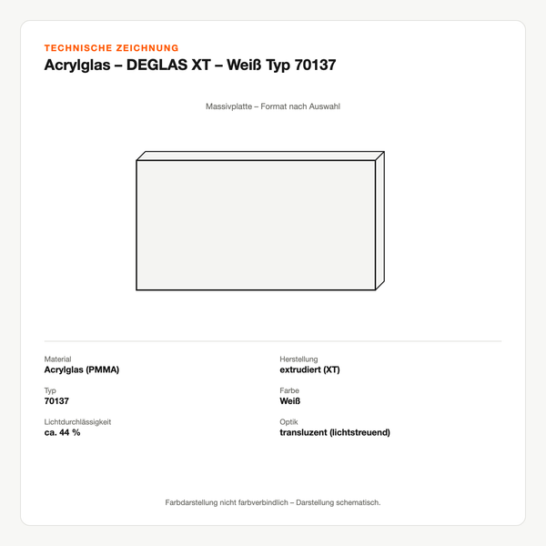 Technische Zeichnung: Acrylglas – DEGLAS® XT – Weiß Typ 70137