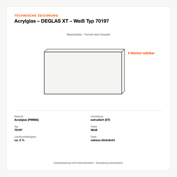 Technische Zeichnung: Acrylglas – DEGLAS® XT – Weiß Typ 70197