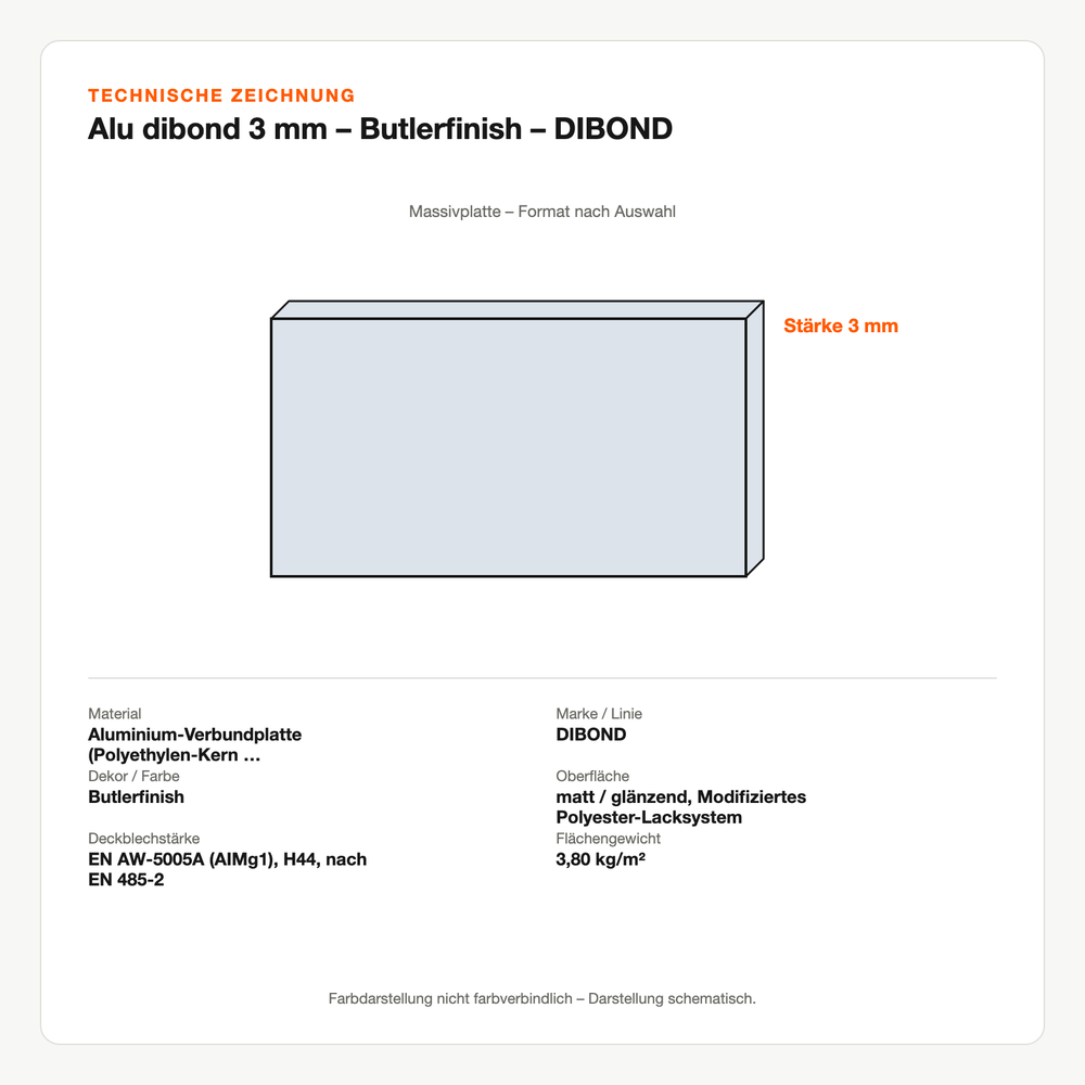 Technische Zeichnung: Alu dibond 3 mm – Butlerfinish – DIBOND®