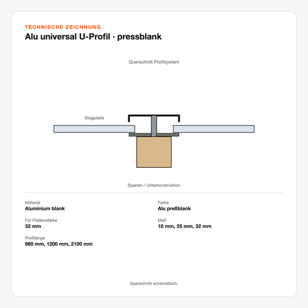 Technische Zeichnung: Alu universal U-Profil | pressblank