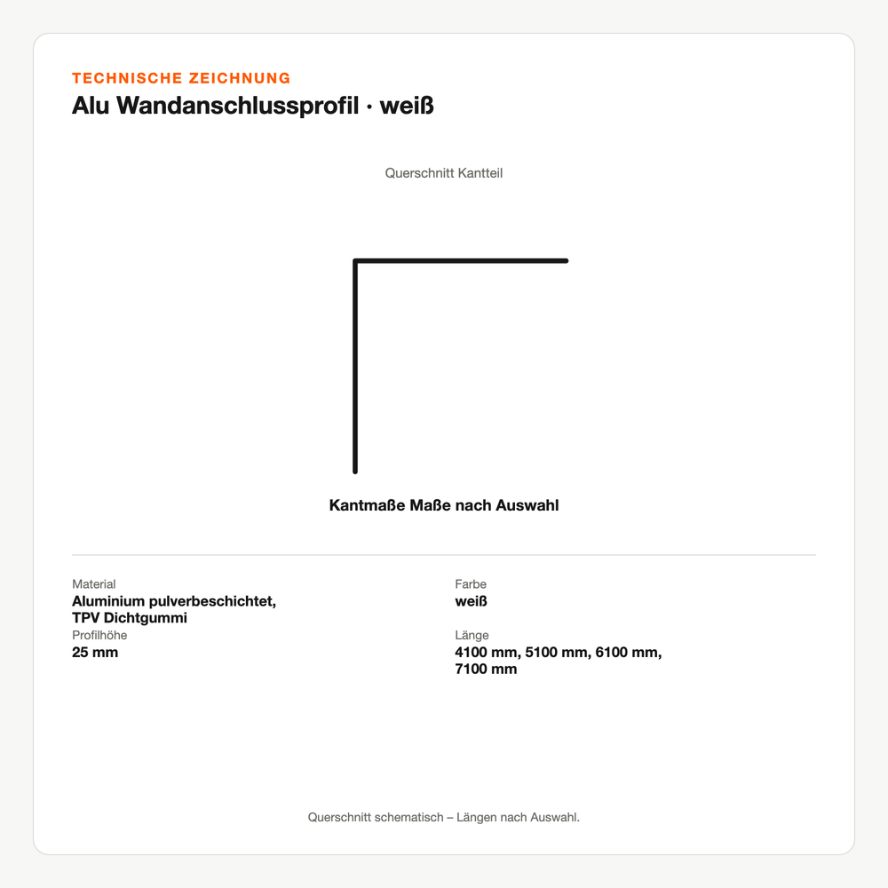 Technische Zeichnung: Alu Wandanschlussprofil | weiß