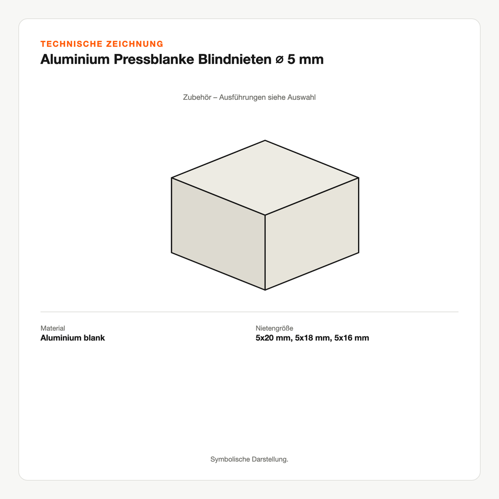 Technische Zeichnung: Aluminium Pressblanke Blindnieten ⌀ 5 mm
