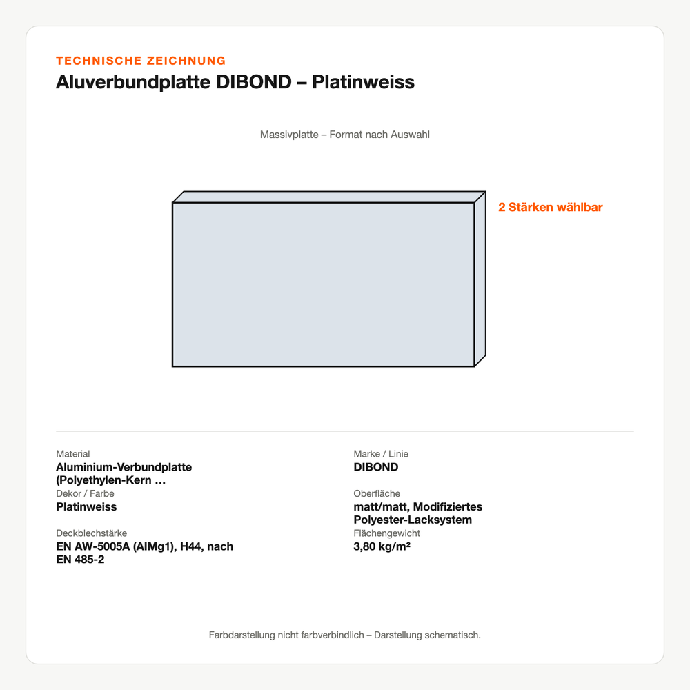 Technische Zeichnung: Aluverbundplatte DIBOND® – Platinweiss