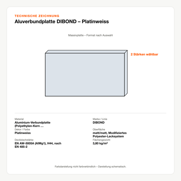Technische Zeichnung: Aluverbundplatte DIBOND® – Platinweiss