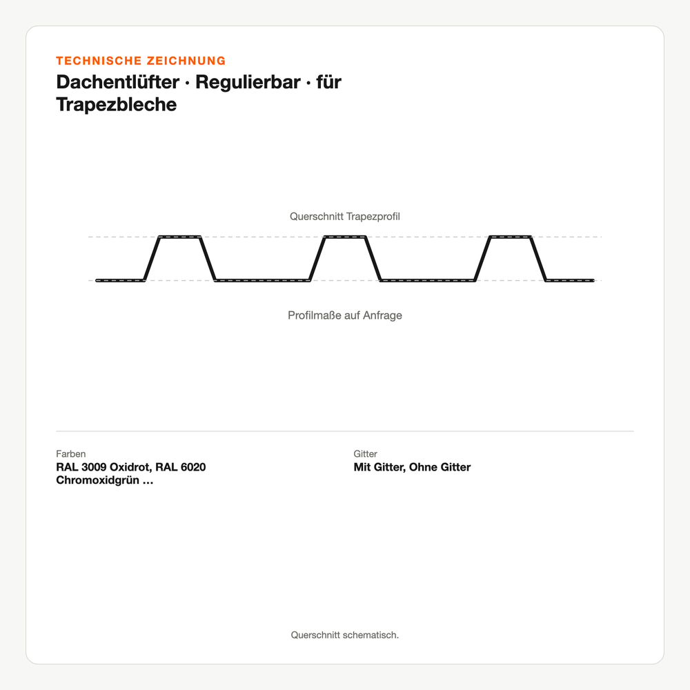 Technische Zeichnung: Dachentlüfter | Regulierbar | für Trapezbleche