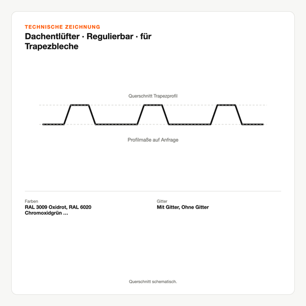 Technische Zeichnung: Dachentlüfter | Regulierbar | für Trapezbleche