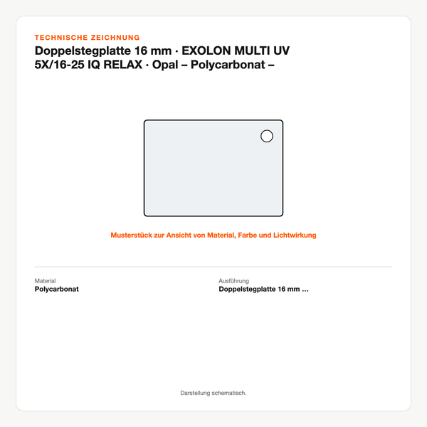 Technische Zeichnung: Doppelstegplatte 16 mm | EXOLON® MULTI UV 5X/16-25 IQ RELAX | Opal – Polycarbonat – MUSTER