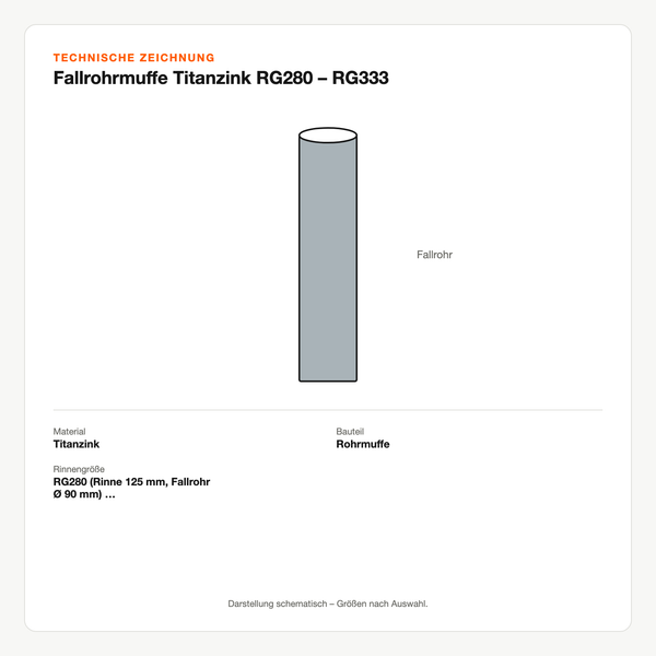 Technische Zeichnung: Fallrohrmuffe Titanzink RG280 – RG333