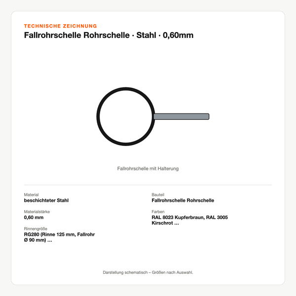 Technische Zeichnung: Fallrohrschelle Rohrschelle | Stahl | 0,60mm