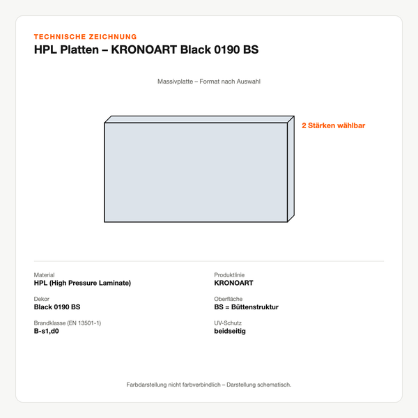 Technische Zeichnung: HPL Platten – KRONOART® Black 0190 BS