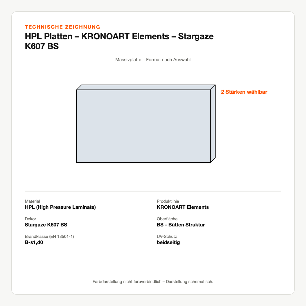 Technische Zeichnung: HPL Platten – KRONOART® Elements – Stargaze K607 BS