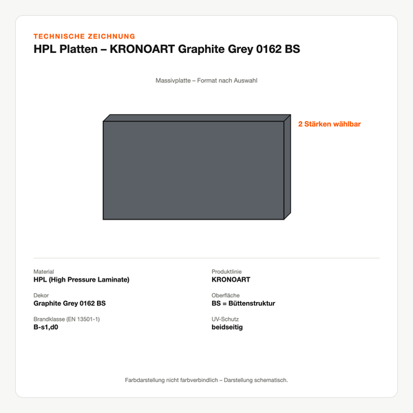 Technische Zeichnung: HPL Platten – KRONOART® Graphite Grey 0162 BS