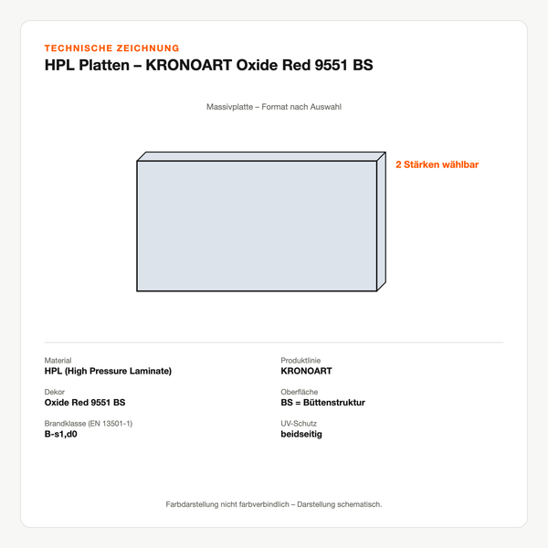 Technische Zeichnung: HPL Platten – KRONOART® Oxide Red 9551 BS
