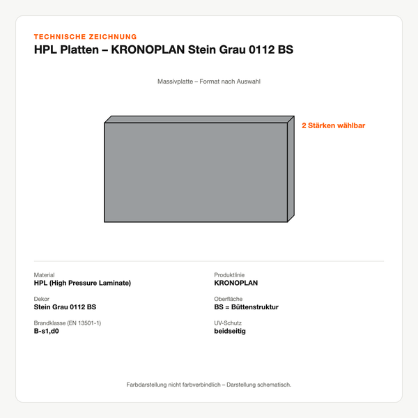 Technische Zeichnung: HPL Platten – KRONOPLAN® Stein Grau 0112 BS