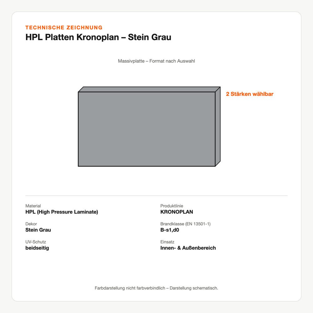 Technische Zeichnung: HPL Platten Kronoplan® – Stein Grau