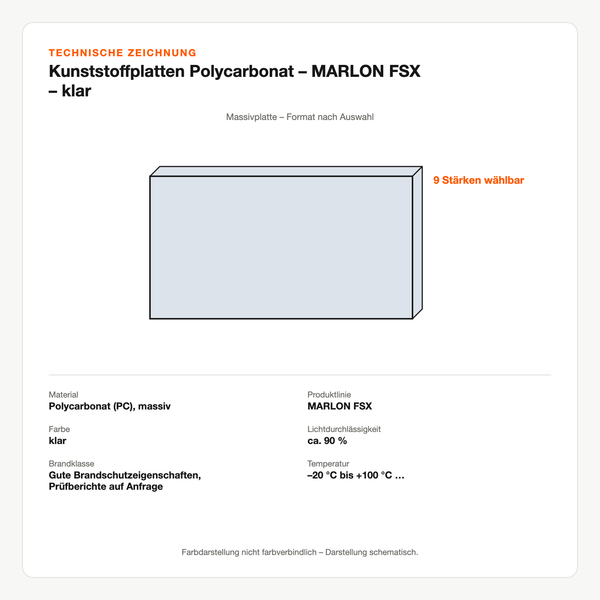 Technische Zeichnung: Kunststoffplatten Polycarbonat – MARLON® FSX – klar