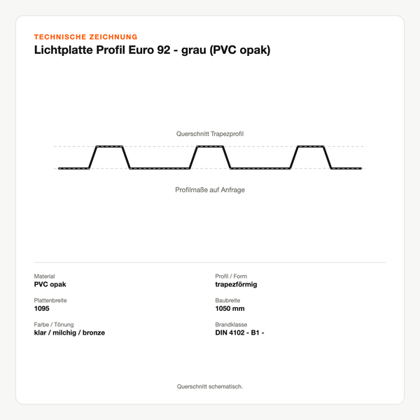 Technische Zeichnung: Lichtplatte Profil Euro 92 - grau (PVC opak)
