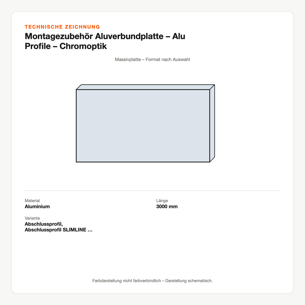 Technische Zeichnung: Montagezubehör Aluverbundplatte – Alu Profile – Chromoptik