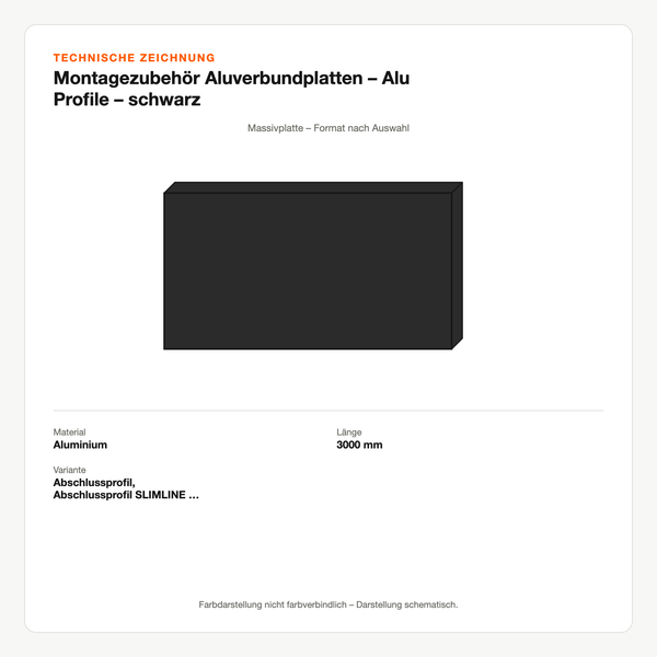 Technische Zeichnung: Montagezubehör Aluverbundplatten – Alu Profile – schwarz