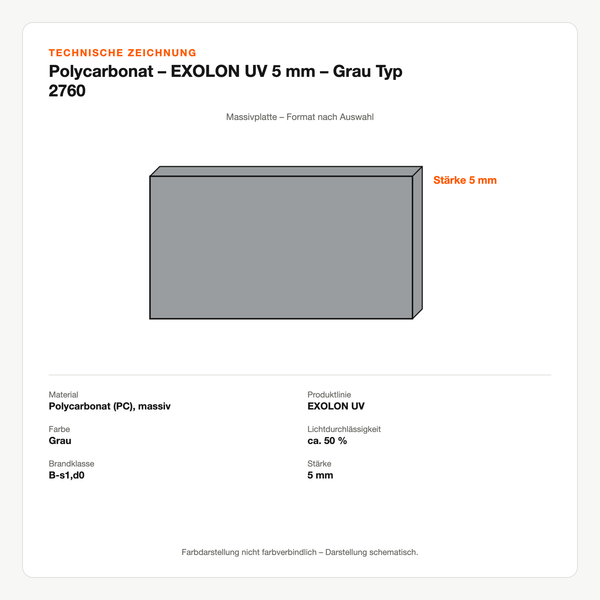 Technische Zeichnung: Polycarbonat – EXOLON® UV 5 mm – Grau Typ 2760