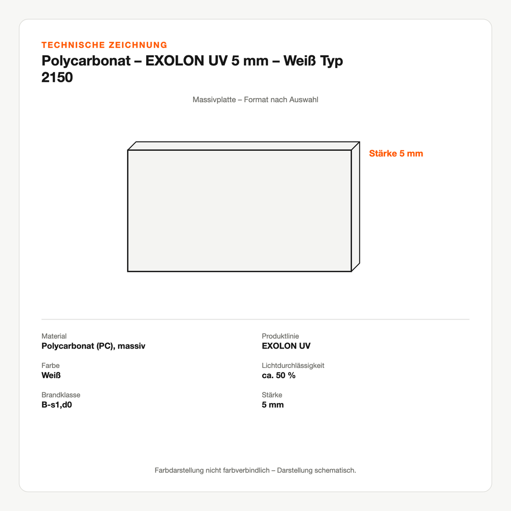 Technische Zeichnung: Polycarbonat – EXOLON® UV 5 mm – Weiß Typ 2150