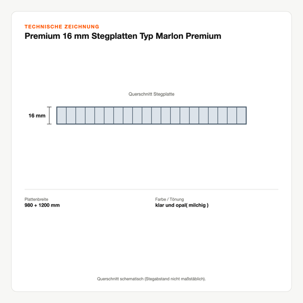 Technische Zeichnung: Premium 16 mm Stegplatten Typ Marlon Premium