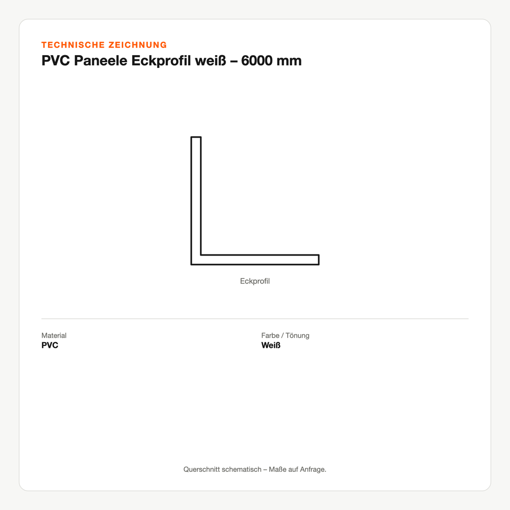 Technische Zeichnung: PVC Paneele Eckprofil weiß – 6000 mm
