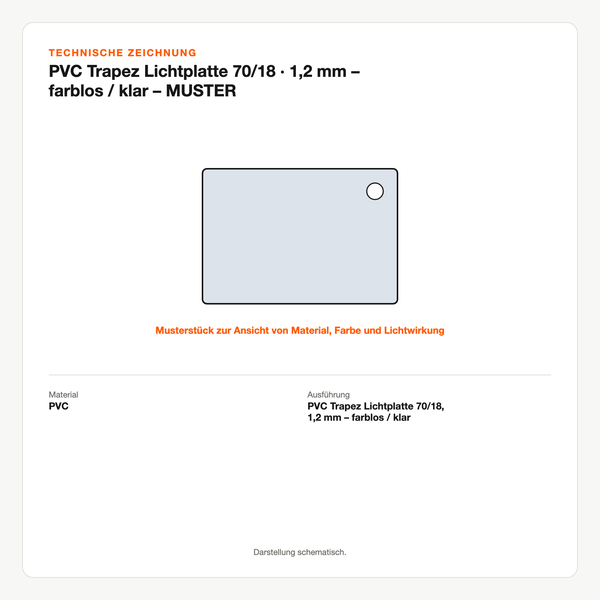 Technische Zeichnung: PVC Trapez Lichtplatte 70/18 | 1,2 mm – farblos / klar – MUSTER