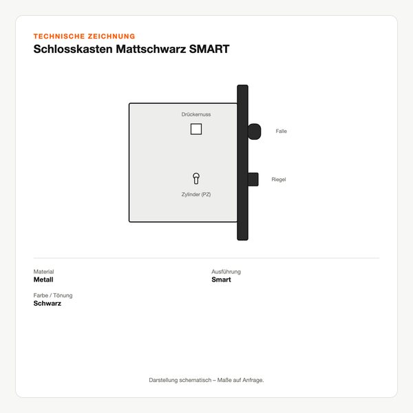 Technische Zeichnung: Schlosskasten Mattschwarz SMART