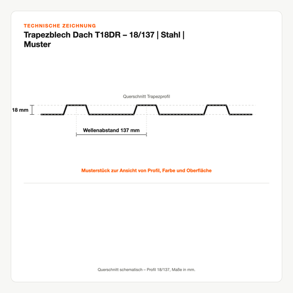 Technische Zeichnung: Trapezblech Dach T18DR – 18/137 | Stahl | Muster
