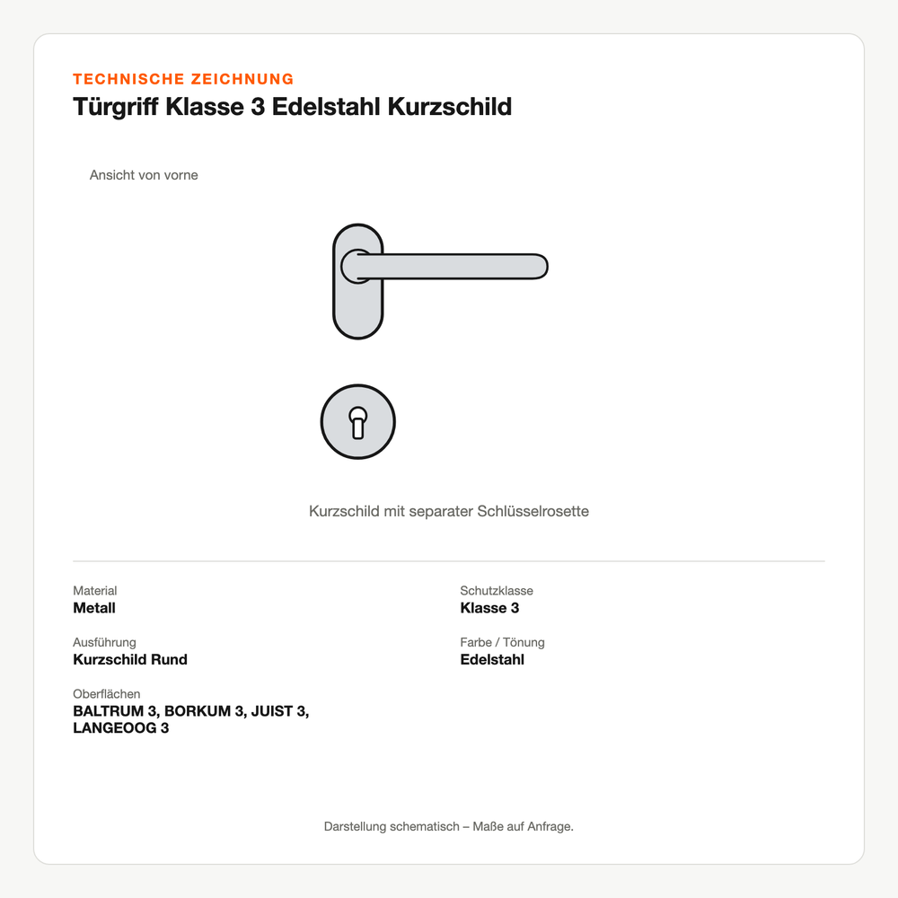 Technische Zeichnung: Türgriff Klasse 3 Edelstahl Kurzschild
