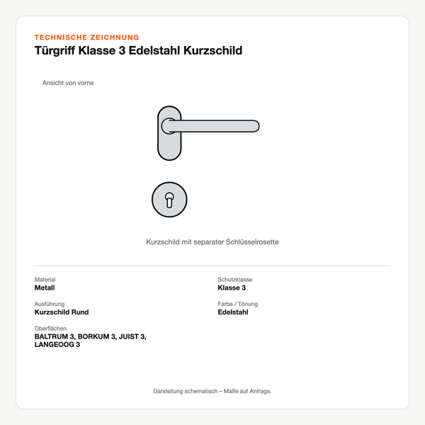 Technische Zeichnung: Türgriff Klasse 3 Edelstahl Kurzschild