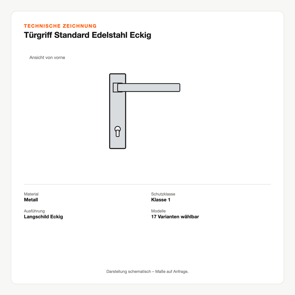 Technische Zeichnung: Türgriff Standard Edelstahl Eckig