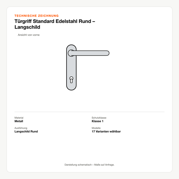 Technische Zeichnung: Türgriff Standard Edelstahl Rund – Langschild