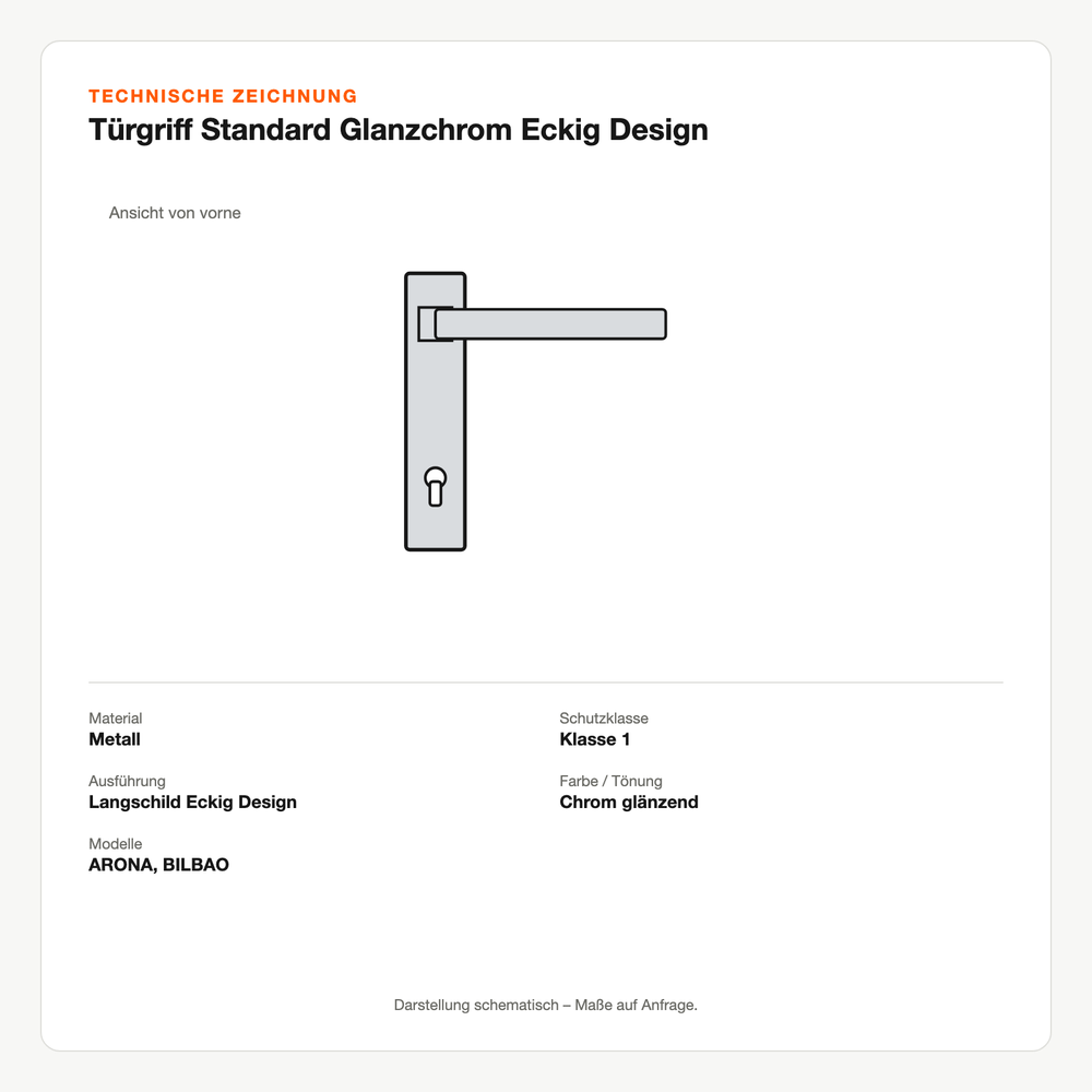 Technische Zeichnung: Türgriff Standard Glanzchrom Eckig Design