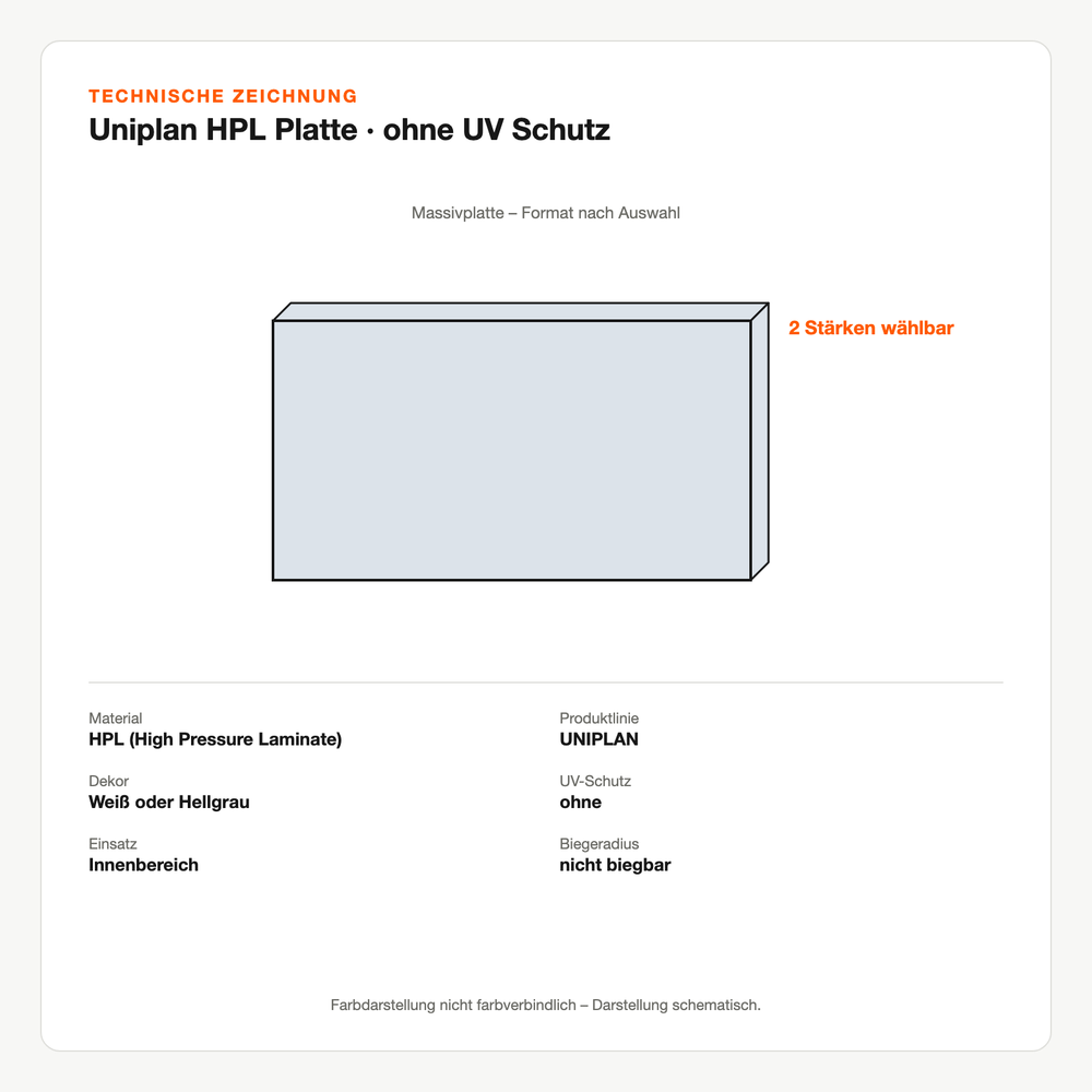 Technische Zeichnung: Uniplan HPL Platte | ohne UV Schutz