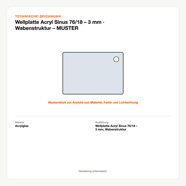 Technische Zeichnung: Wellplatte Acryl Sinus 76/18 – 3 mm | Wabenstruktur – MUSTER