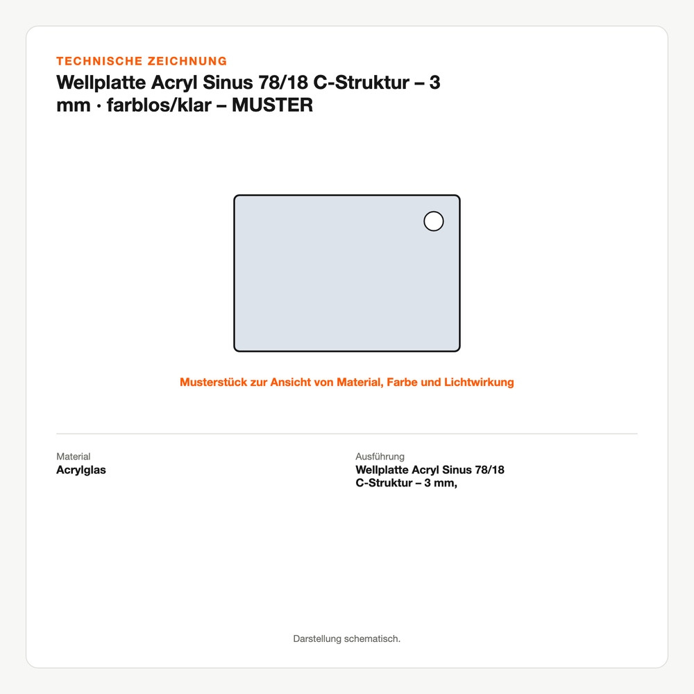 Technische Zeichnung: Wellplatte Acryl Sinus 78/18 C-Struktur – 3 mm | farblos/klar – MUSTER